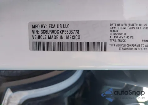 2023 Ram Promaster 2500 High Roof 159 Wb from USA, damaged, VIN 3C6LRVDGXPE603778